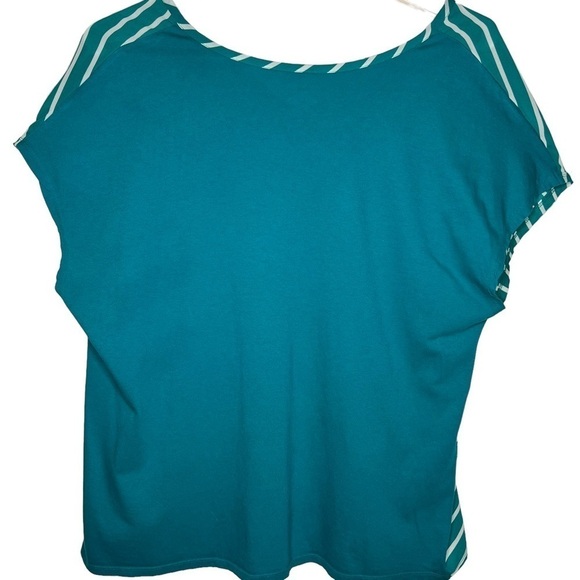 Lane Bryant Women’s Teal White Striped Front Short Cap Sleeve Top Size 22 24 3X - Picture 4 of 10